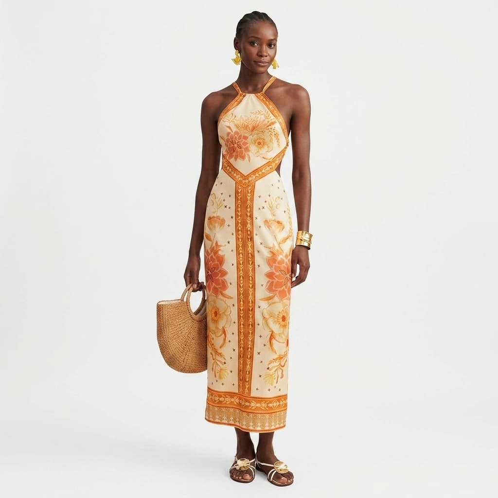Forgotten Floral Print Halter Neck Maxi Dress