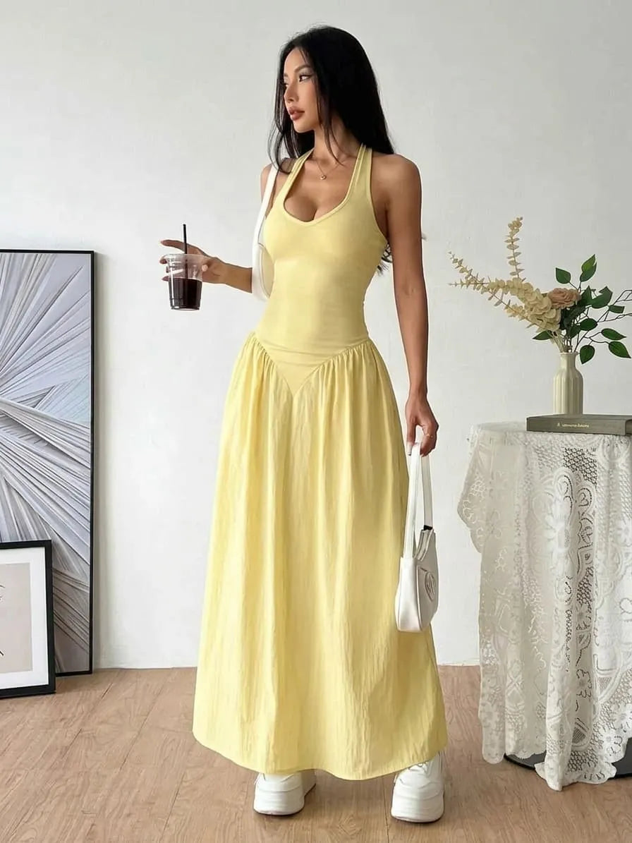 Halter Neck Drop-Waist Maxi Dress