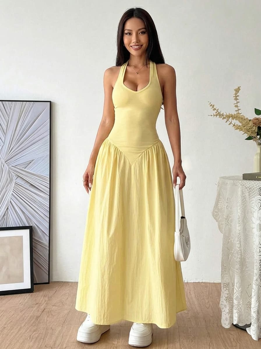 Halter Neck Drop-Waist Maxi Dress