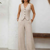 Oatmilk Executive Vest and Wide Leg Pants Set