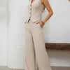Oatmilk Executive Vest and Wide Leg Pants Set