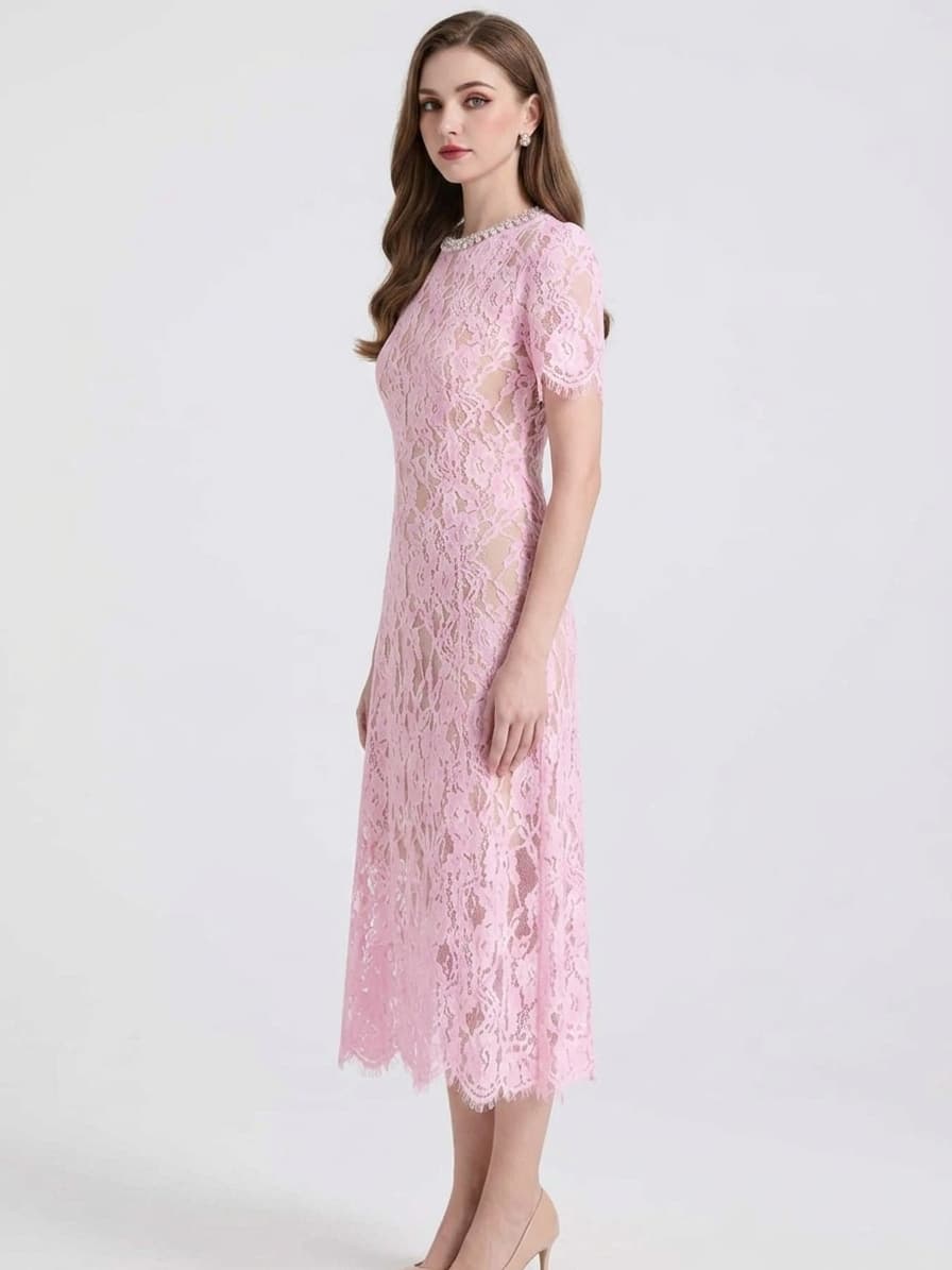 Sonata Pearl Neckline Midi Dress
