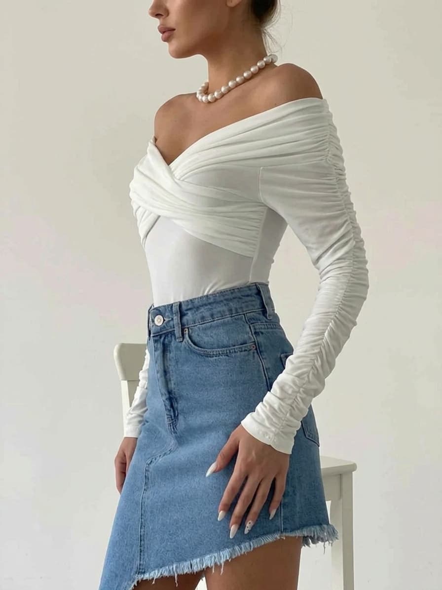 High Standards Off-Shoulder Long Sleeve Bodysuit
