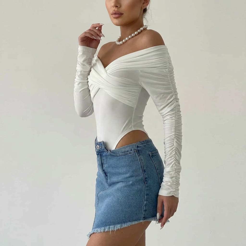 High Standards Off-Shoulder Long Sleeve Bodysuit