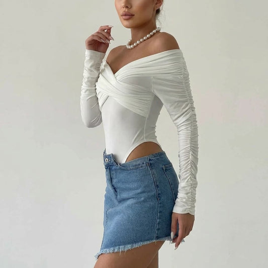 High Standards Off-Shoulder Long Sleeve Bodysuit