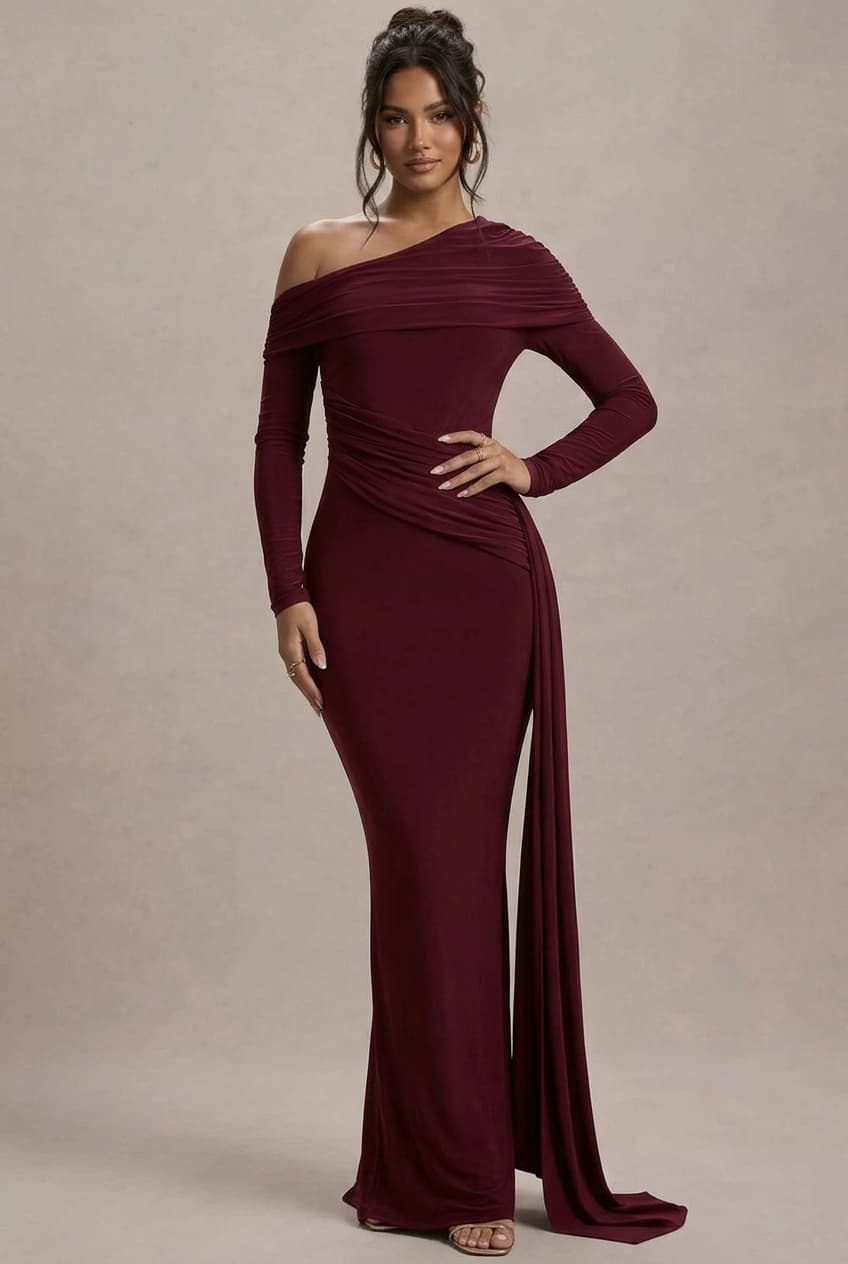 Crimson Confession One-Shoulder Maxi Dress