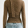 Textured Cowl Neck Long Sleeve Blouse with Scarf Detail