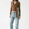Textured Cowl Neck Long Sleeve Blouse with Scarf Detail