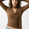 Textured Cowl Neck Long Sleeve Blouse with Scarf Detail