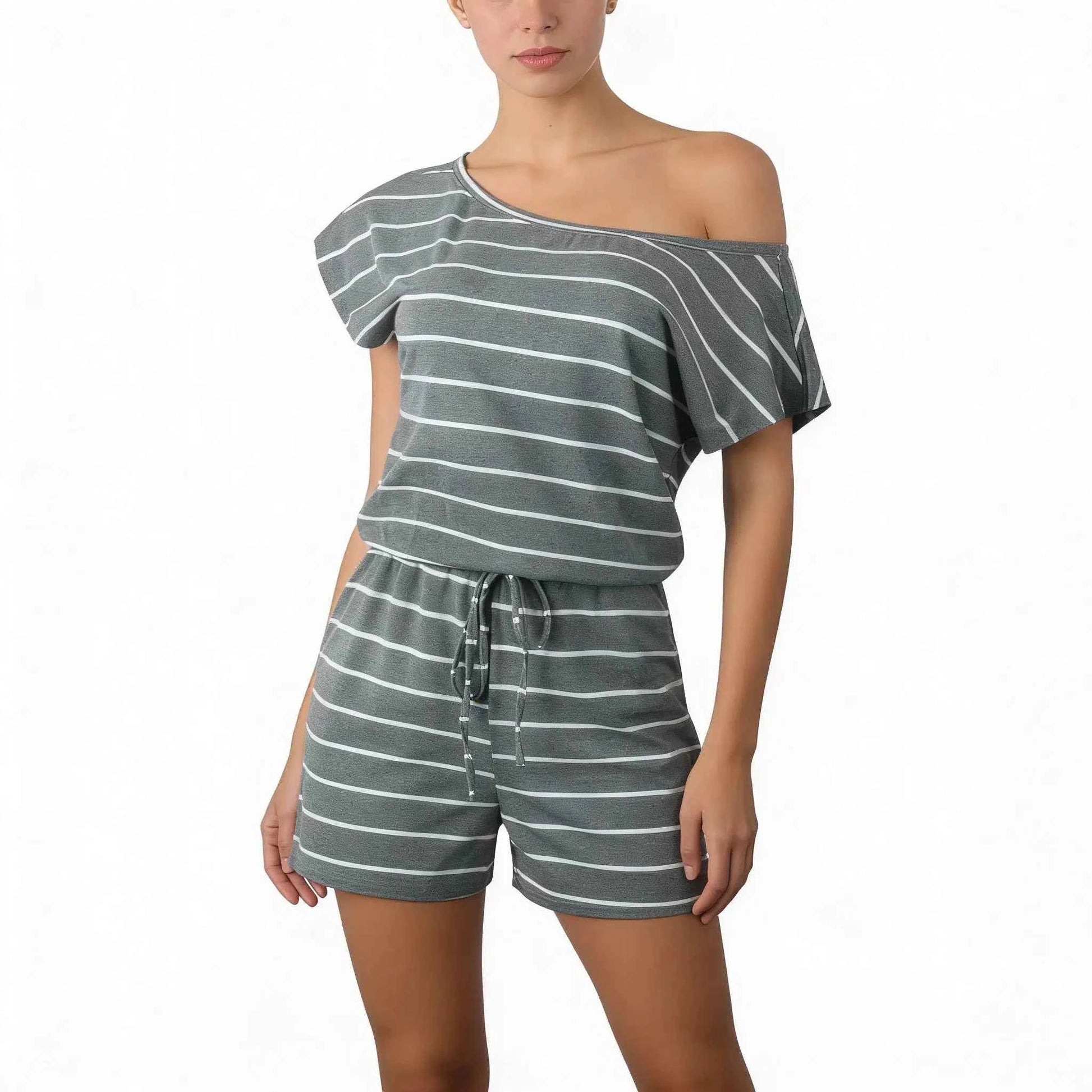 Sundown & Comfy Striped Drawstring Waist Romper