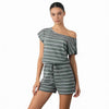 Sundown & Comfy Striped Drawstring Waist Romper