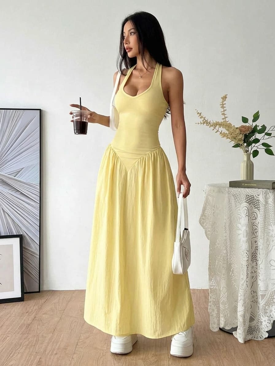 Halter Neck Drop-Waist Maxi Dress
