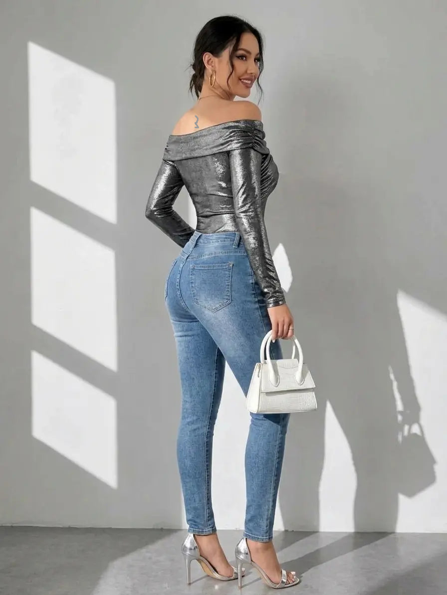 Graphite Goddess Moment Off-Shoulder Bodysuit