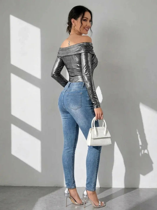 Graphite Goddess Moment Off-Shoulder Bodysuit