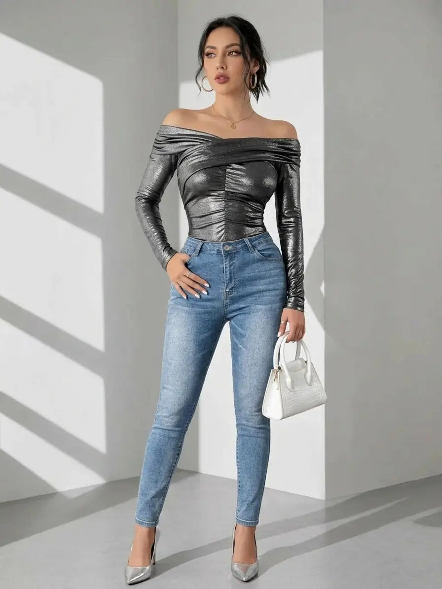 Graphite Goddess Moment Off-Shoulder Bodysuit