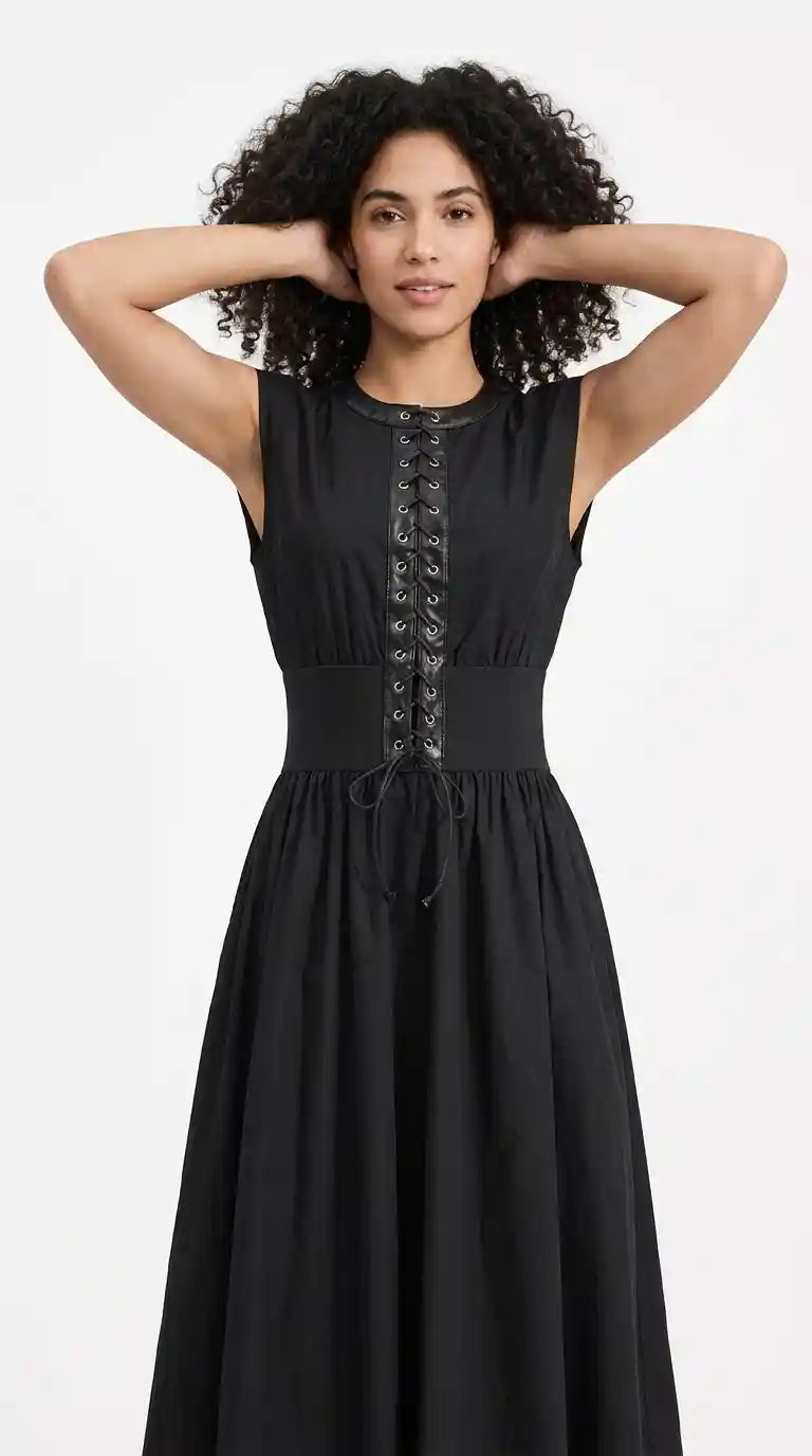 Date Night In Disguise Lace-Up Midi Dress