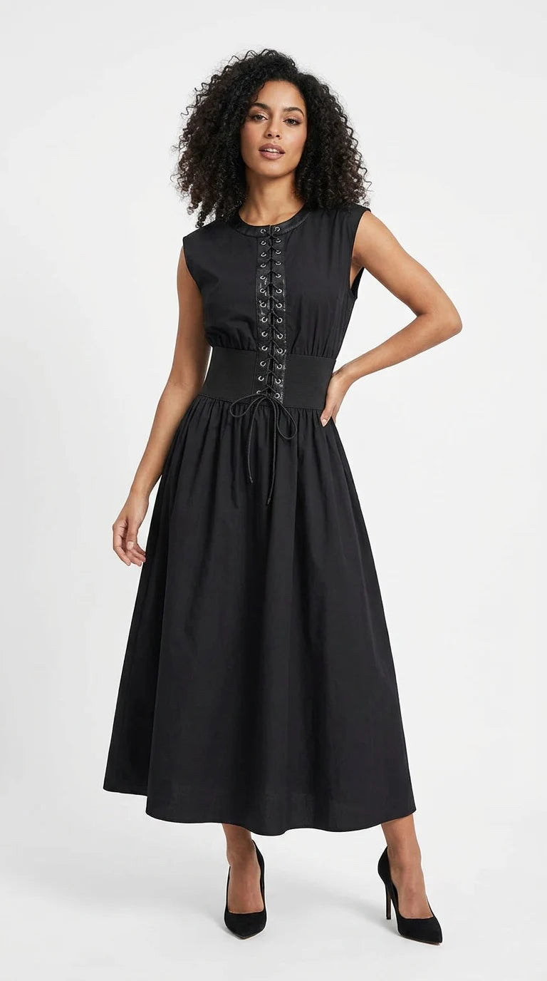 Date Night In Disguise Lace-Up Midi Dress