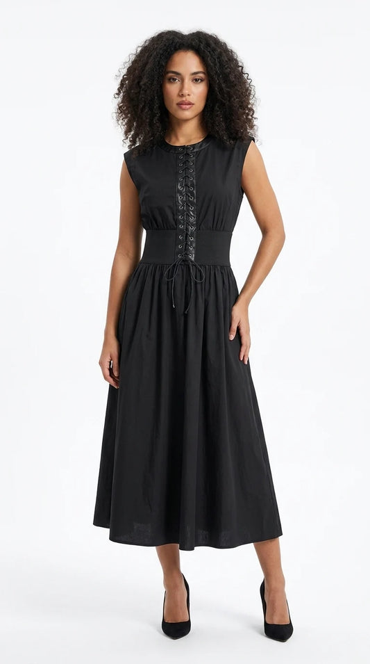 Date Night In Disguise Lace-Up Midi Dress