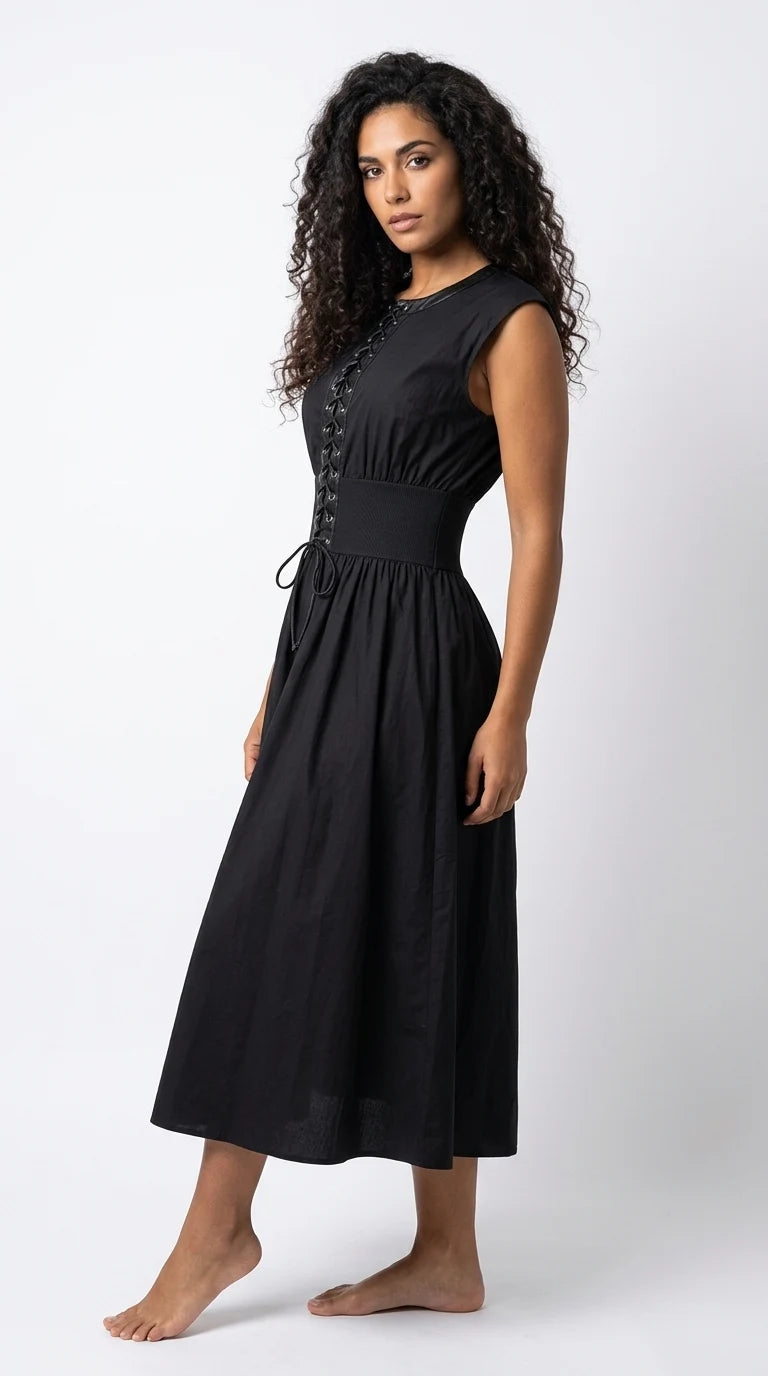 Date Night In Disguise Lace-Up Midi Dress