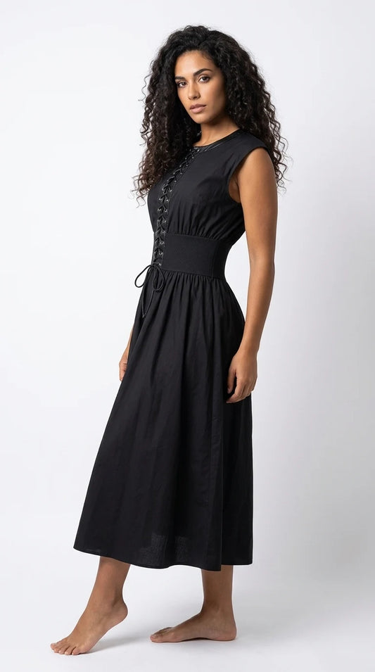 Date Night In Disguise Lace-Up Midi Dress