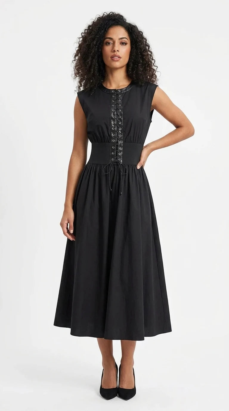 Date Night In Disguise Lace-Up Midi Dress