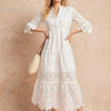 Eyelet Notched Tiered Midi Dress