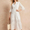 Eyelet Notched Tiered Midi Dress