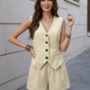 Champagne Ledger V-Neck Vest and Shorts Set