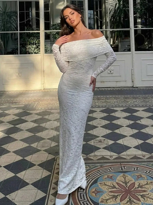 Steal The Ceremony Off-Shoulder Lace Maxi Dress
