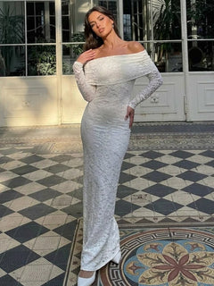 Steal The Ceremony Off-Shoulder Lace Maxi Dress