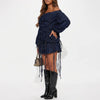 Indigo Tethered Off-Shoulder Denim Dress
