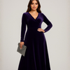 V-Neck Long Sleeve Velvet Dress