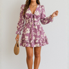 Tied Ruffled Printed Long Sleeve Dress