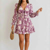 Tied Ruffled Printed Long Sleeve Dress