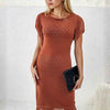 Fringe Openwork Boat Neck Knit Dress