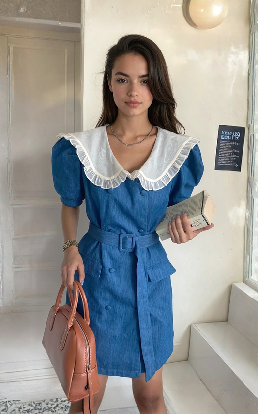 Primrose Charm Vintage Rüschen-Jeanskleid