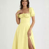 Puff Sleeve Tie Front Slit Midi Dress