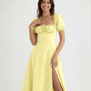 Puff Sleeve Tie Front Slit Midi Dress
