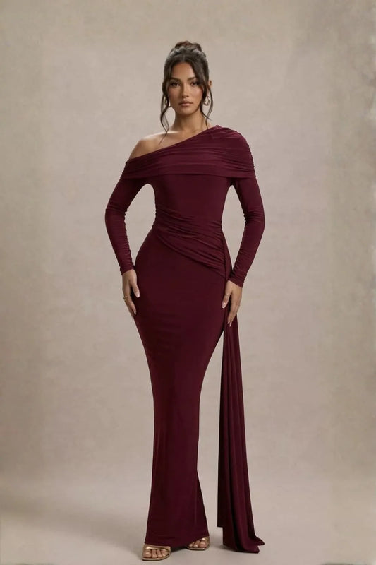 Crimson Confession One-Shoulder Maxi Dress