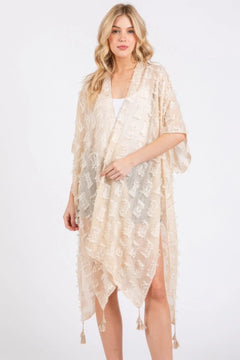 Sahara Distressed Pattern Tassel Kimono