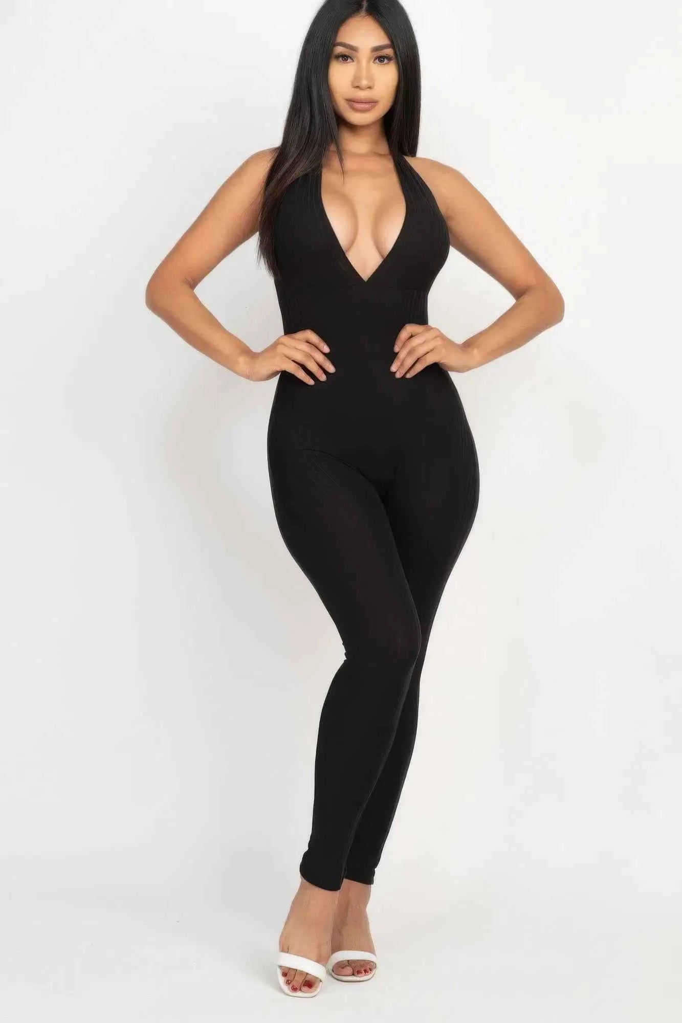 No Leash Needed Halter Ribbed Bodycon Jumpsuit