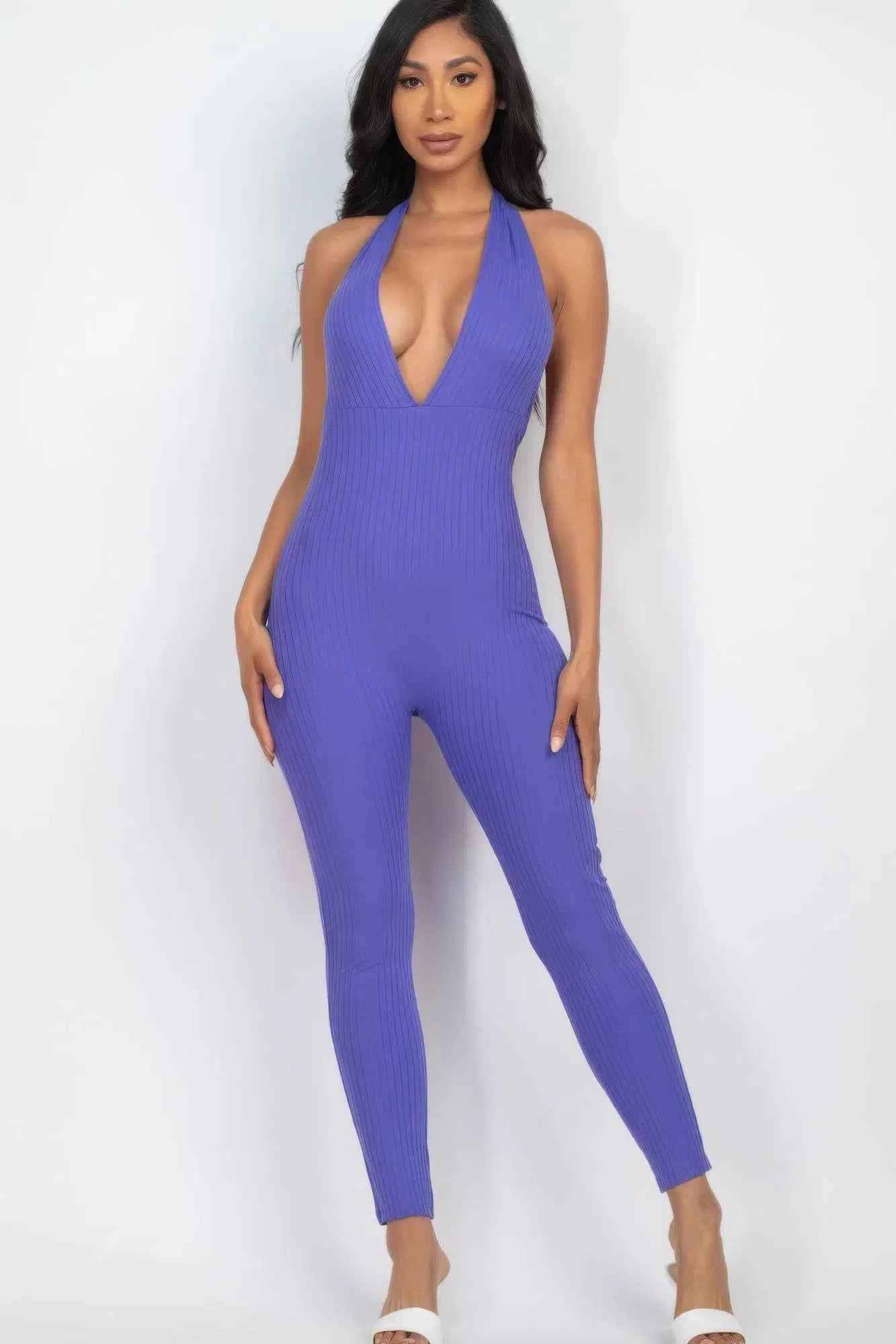 No Leash Needed Halter Ribbed Bodycon Jumpsuit