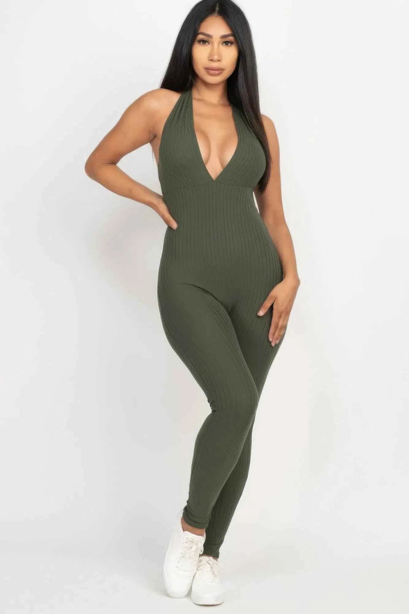 No Leash Needed Halter Ribbed Bodycon Jumpsuit