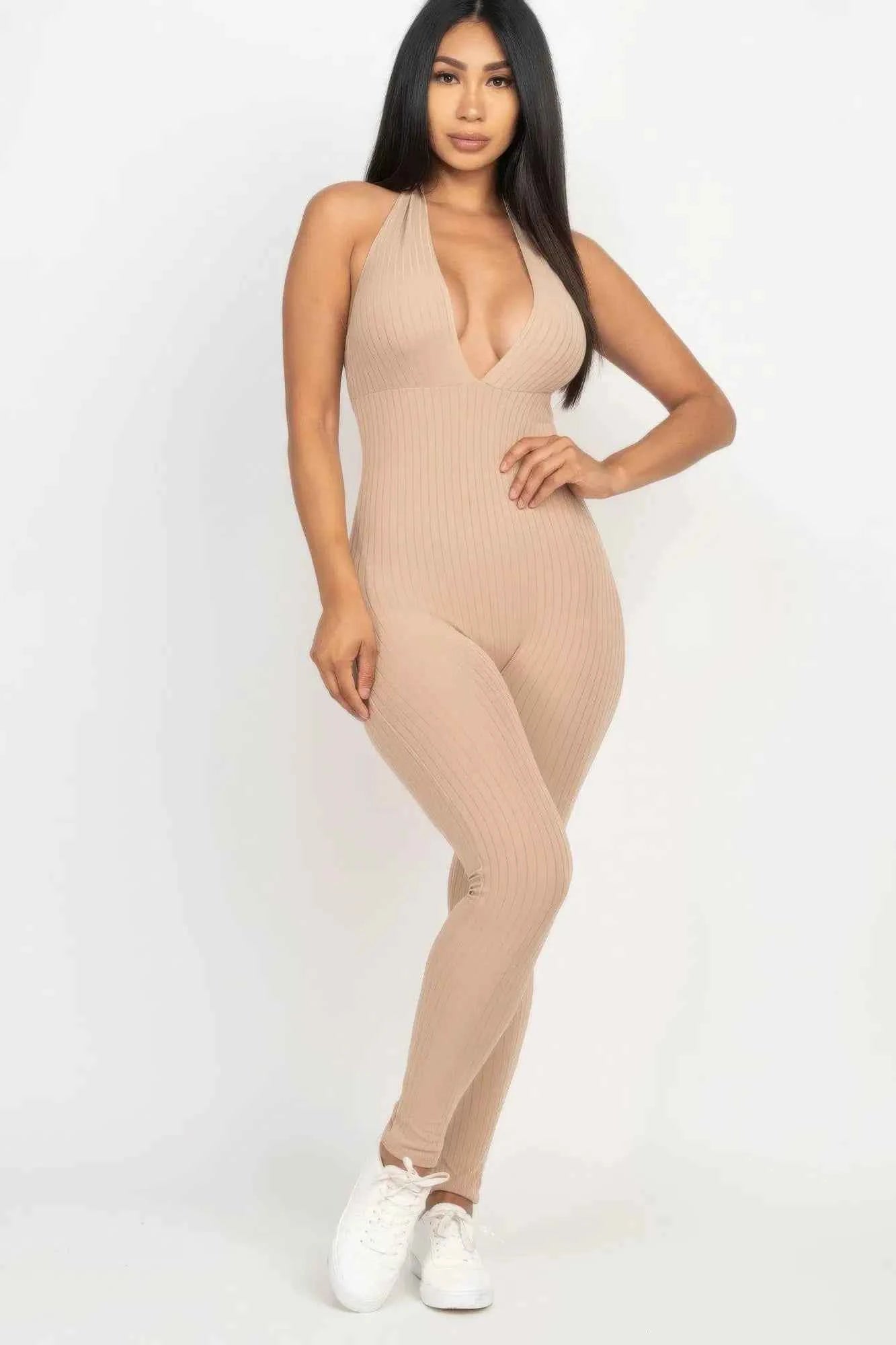 No Leash Needed Halter Ribbed Bodycon Jumpsuit