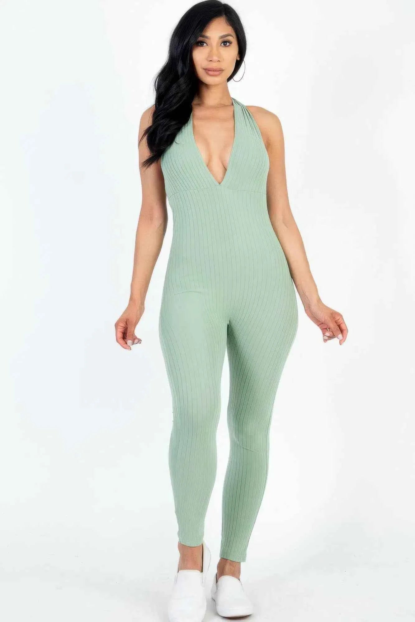 No Leash Needed Halter Ribbed Bodycon Jumpsuit