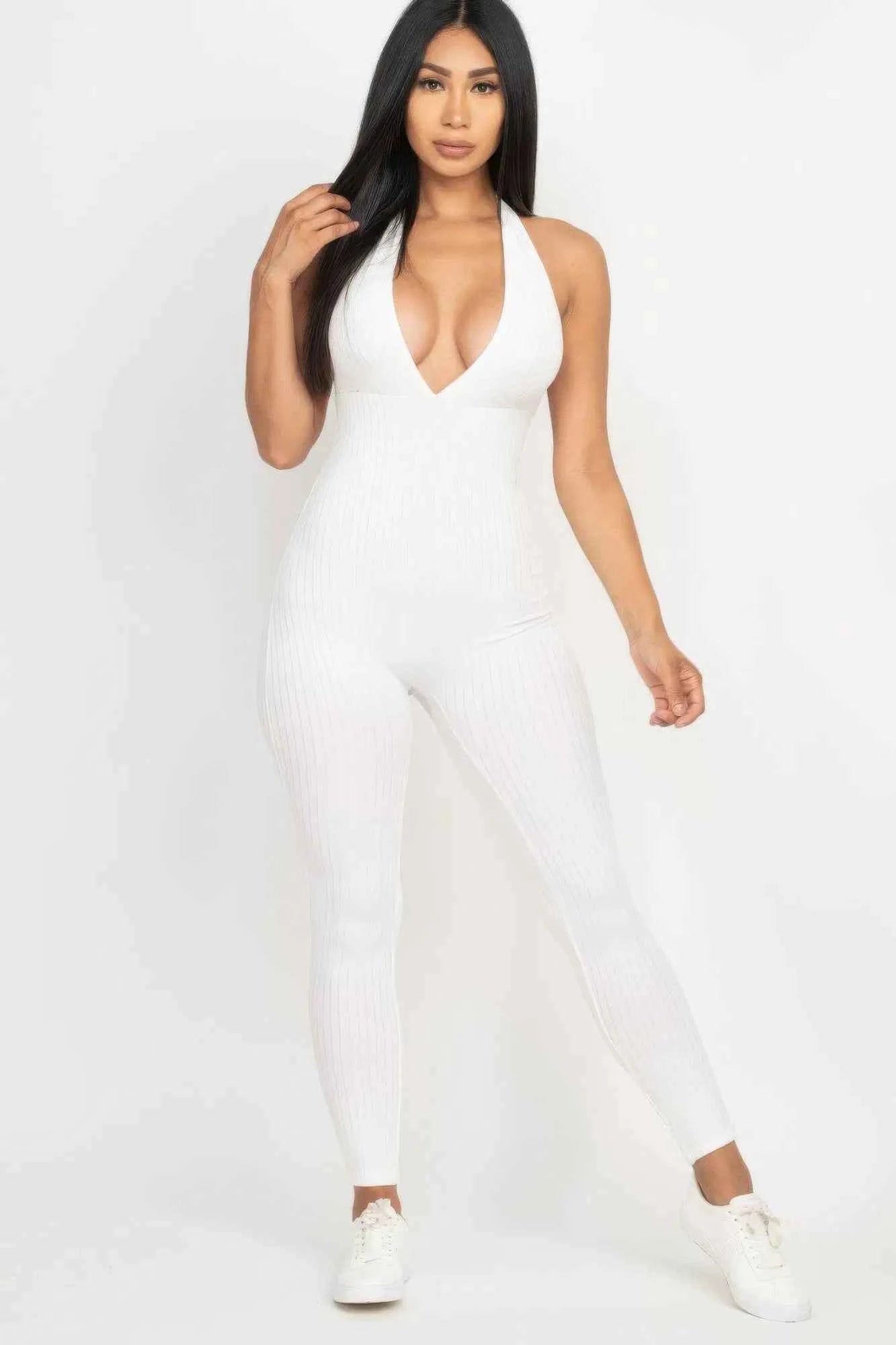 No Leash Needed Halter Ribbed Bodycon Jumpsuit