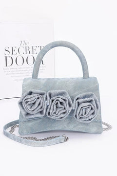 Faux Leather Rhinestone Hot Fix Flower Bag