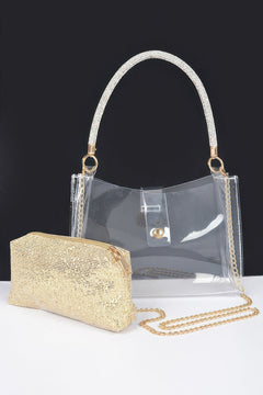 Transparente kleine Hobo-Tasche mit Strassgriff