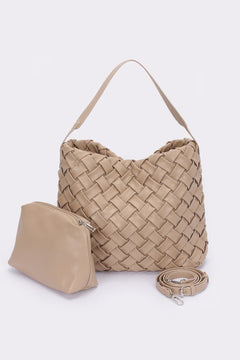 Faux Leather Braided Embossed Hobo Bag