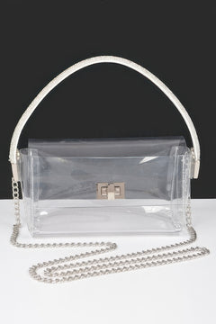 Transparent Rhinestone Top Handle Flap Bag
